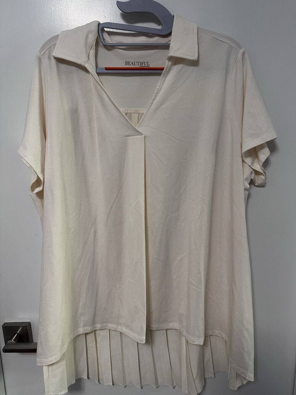 BEAUTIFUL by Lawrence Zarian Petite Hi-Low Tunic w/ Pleating Ivory Size Large